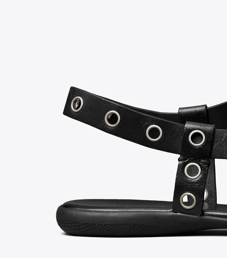 Tory Burch designer sandals Eyelet Toe Ring Sandal in PERFECT BLACK angle