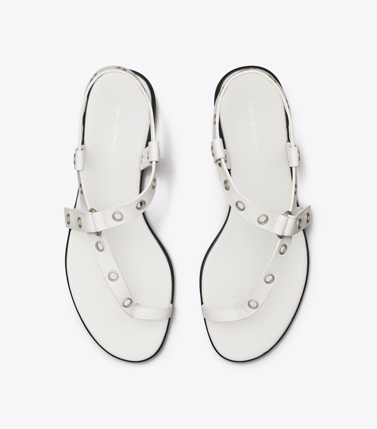 Tory Burch designer sandals Eyelet Toe Ring Sandal in CLOUD / SILVER angle