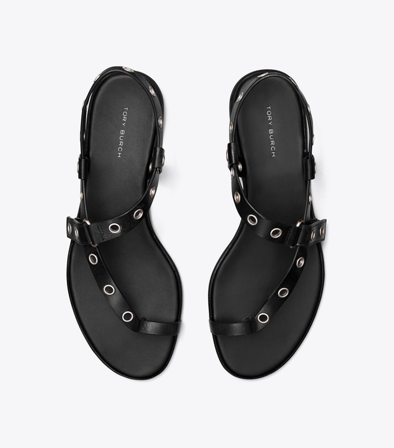Tory Burch designer sandals Eyelet Toe Ring Sandal in PERFECT BLACK angle