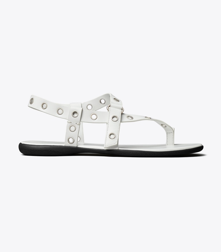 Tory Burch designer sandals Eyelet Toe Ring Sandal in CLOUD / SILVER angle
