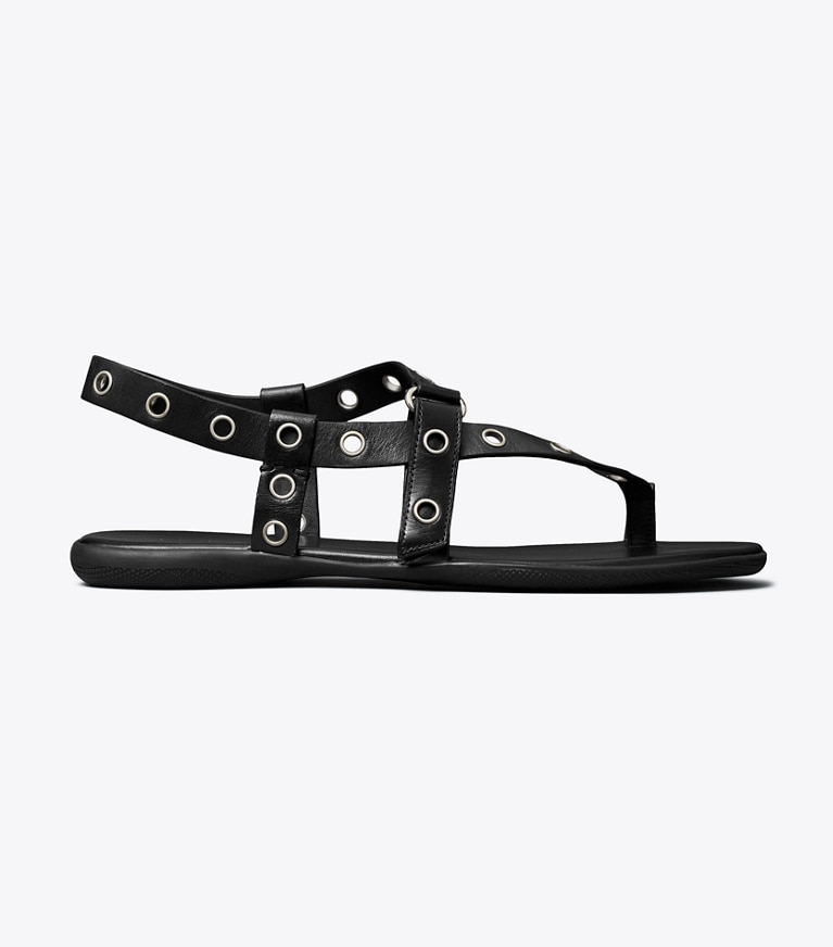 Tory Burch designer sandals Eyelet Toe Ring Sandal in PERFECT BLACK angle