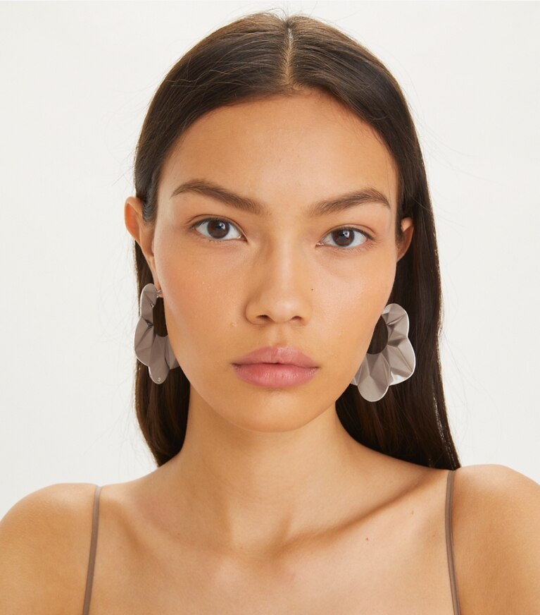 Tory Burch designer earrings Faceted Hoop Earring in Light Silver front