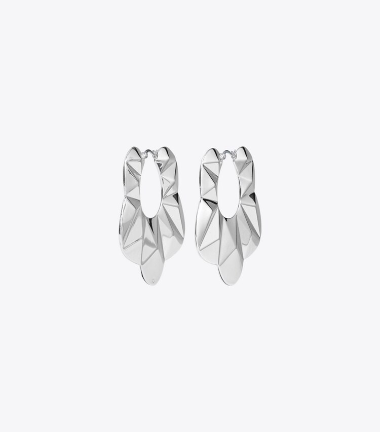 Tory Burch designer earrings Faceted Hoop Earring in Light Silver front
