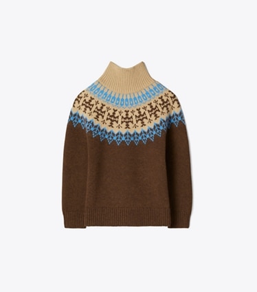 Tory Burch designer strickware Fair-Isle-Pullover aus Wolle in Chocolate Fairisle front