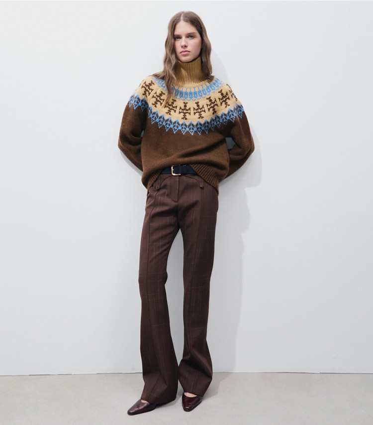 Tory Burch designer strickware Fair-Isle-Pullover aus Wolle in Chocolate Fairisle modell von vorn