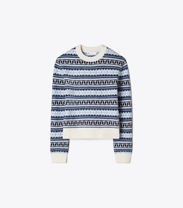 Tory Burch designer セーター フェアアイル ストライプ ウールセーター in Blue Multi Fairisle Stripe front