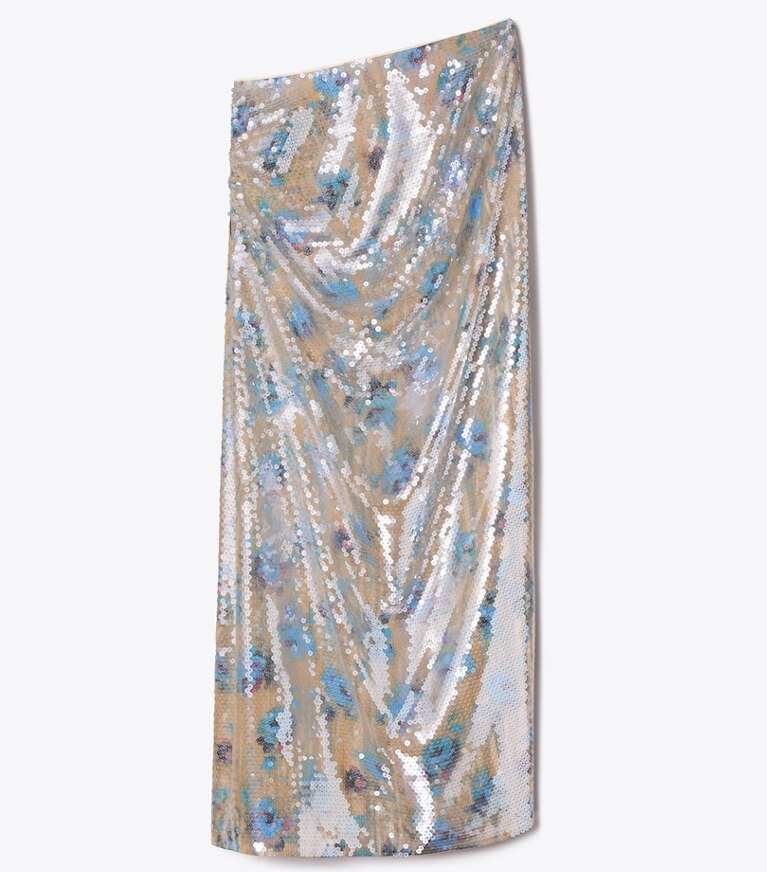 Tory Burch diseñador prendas inferiores Falda con lentejuelas en Blue Roses frente