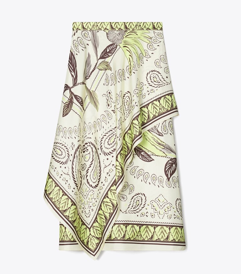 Tory Burch diseñador prendas inferiores Falda cruzada con pañuelo de seda en Mint Cockatoo frente