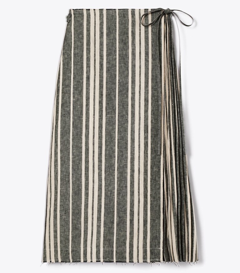 Tory Burch diseñador ropa de playa Falda cruzada de lino en Black / Ivory frente