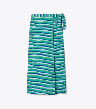 Tory Burch diseñador ropa de playa Falda cruzada de punto en Blue Stripe frente