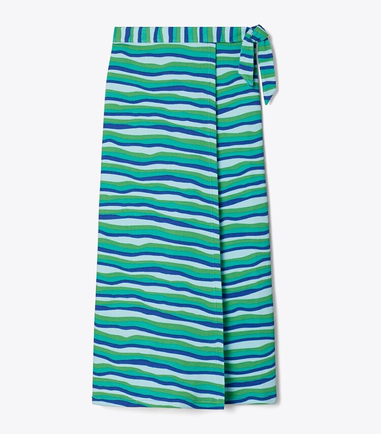 Tory Burch diseñador ropa de playa Falda cruzada de punto en Blue Stripe frente