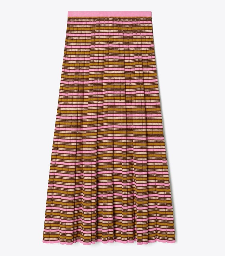 Tory Burch diseñador prendas inferiores Falda de algodón a rayas en Frappe Pink / Senape frente