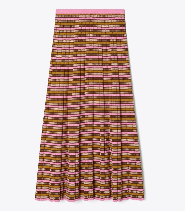 Tory Burch diseñador prendas inferiores Falda de algodón a rayas en Frappe Pink / Senape frente