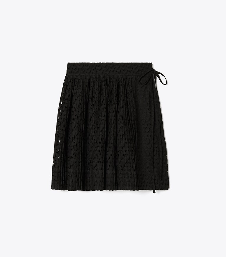 Tory Burch diseñador prendas inferiores Falda de algodón bordada en Black frontal