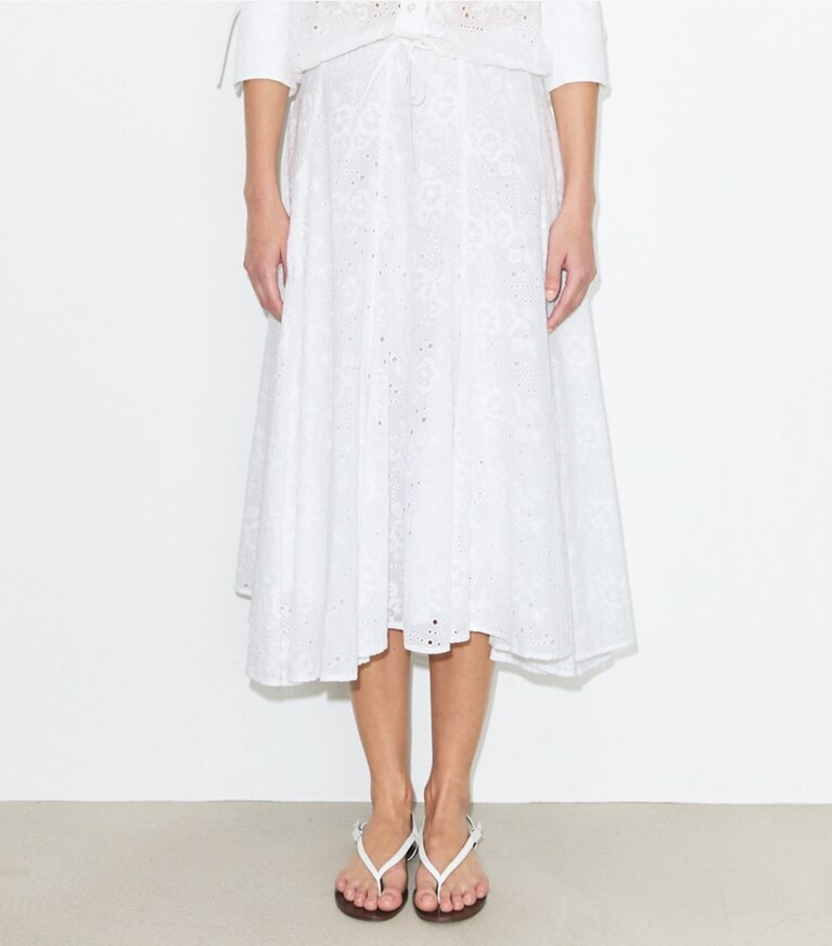 Tory Burch diseñador prendas inferiores Falda de algodón con ojales en White detalle en modelo