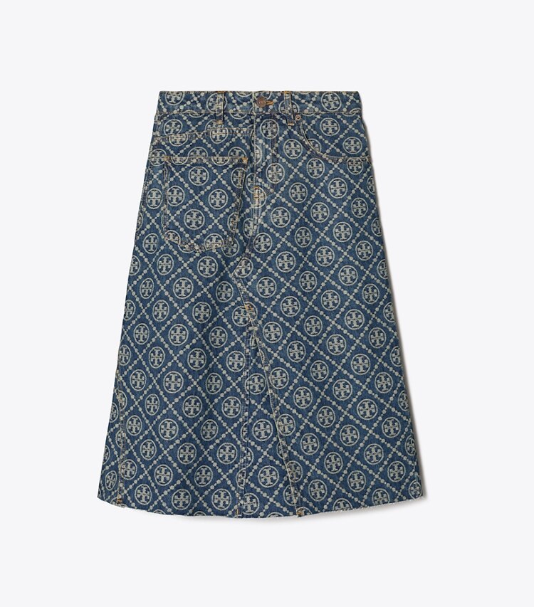 Tory Burch diseñador prendas inferiores Falda de denim deconstruida en T-Monogram Vintage Wash frente