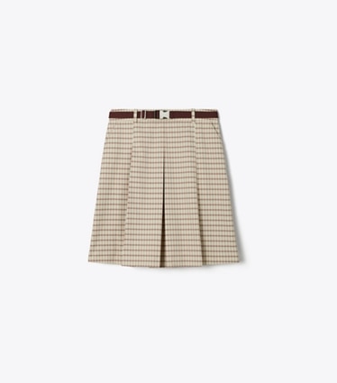 Tory Burch diseñador prendas inferiores Falda de golf a cuadros en Crimson Rust Dense Plaid Sport frente