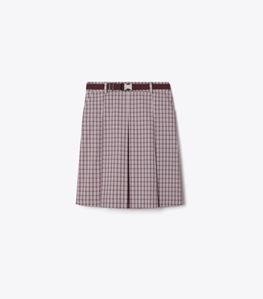 Tory Burch diseñador prendas inferiores Falda de golf a cuadros en Burgundy Plaid frente