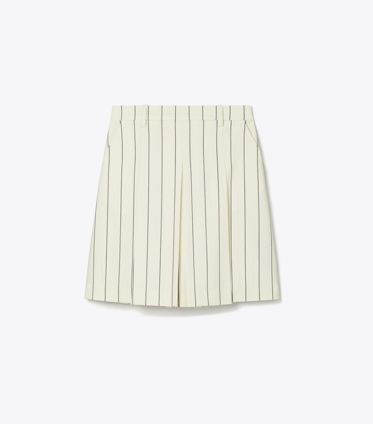 Tory Sport diseñador prendas inferiores Falda de golf de alto rendimiento de lana en New Ivory Light Stripe frente