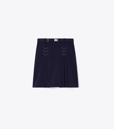 Tory Burch diseñador prendas inferiores Falda de golf elástica plisada en Deep Navy frente