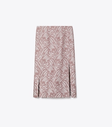 Tory Burch diseñador prendas inferiores Falda de jacquard de seda en Mauve Wispy Flower frente