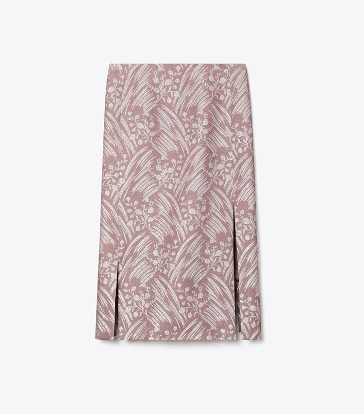 Tory Burch diseñador prendas inferiores Falda de jacquard de seda en Mauve Wispy Flower frente