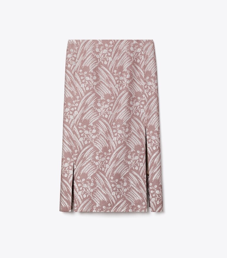 Tory Burch diseñador prendas inferiores Falda de jacquard de seda en Mauve Wispy Flower frente