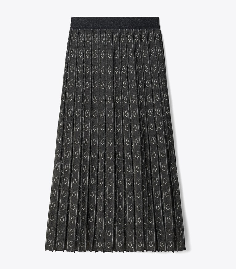 Tory Burch diseñador prendas inferiores Falda de Jacquard en Metallic Navy / Beige frente