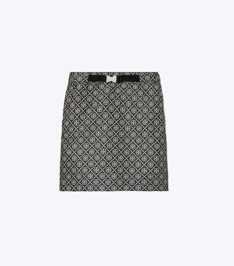 Tory Burch diseñador prendas inferiores Falda de jacquard técnico con monograma de T en TORY NAVY T MONOGRAM SMALL SPORT frontal