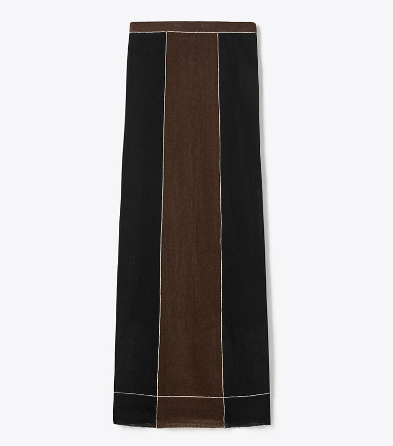 Tory Burch diseñador prendas inferiores Falda de lana con bloques de color en Black / Chocolate frente