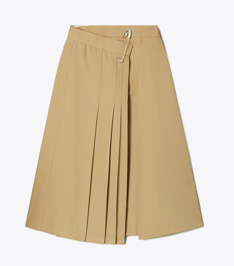 Tory Burch diseñador prendas inferiores Falda de lana deconstruida en Pale Teak frente