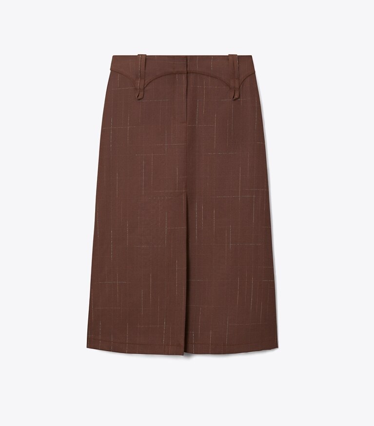 Tory Burch diseñador prendas inferiores Falda de lana en Chocolate frontal