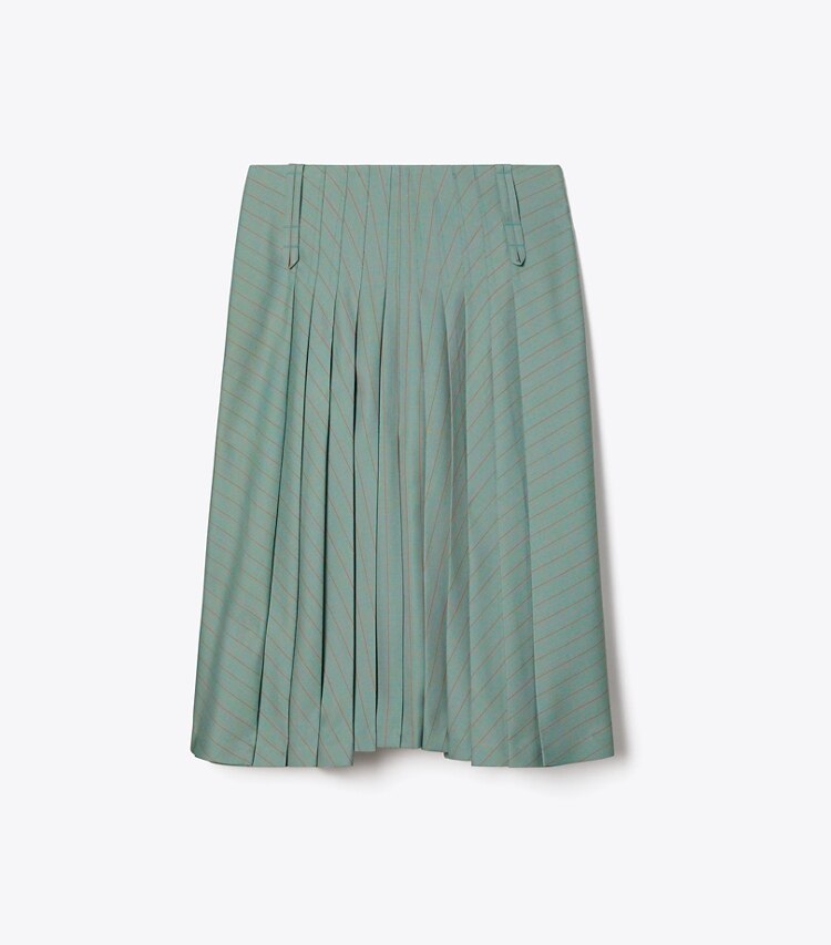 Tory Burch diseñador prendas inferiores Falda de lana plisada en Teal / Red Stripe frente