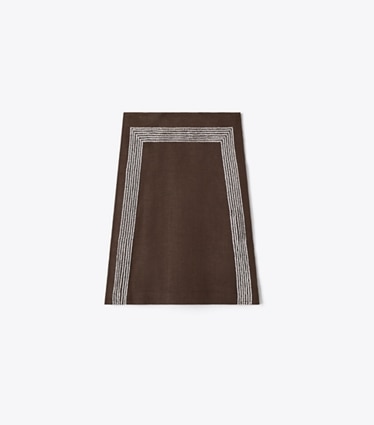 Tory Burch diseñador prendas inferiores Falda de lino con adornos en Light Chocolate frente
