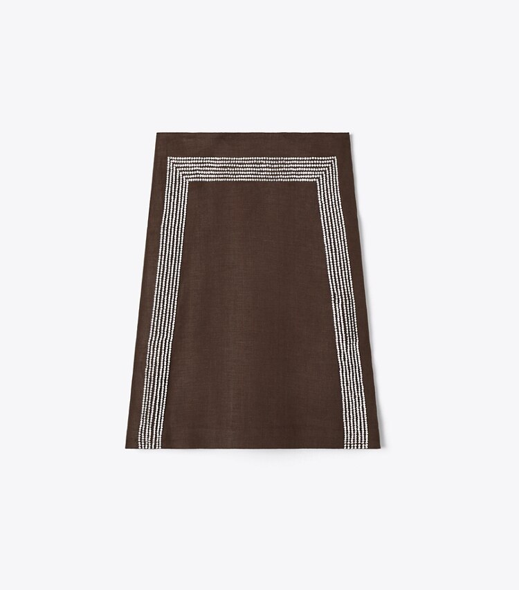 Tory Burch diseñador prendas inferiores Falda de lino con adornos en Light Chocolate frente