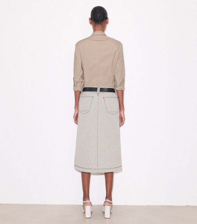 Tory Burch diseñador prendas inferiores Falda de lona de algodón en Black / Ivory parte posterior en modelo