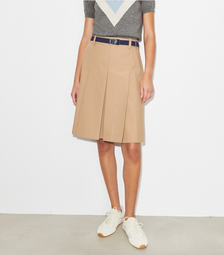Tory Burch diseñador prendas inferiores Falda de nailon plisada en Khaki detalle en modelo
