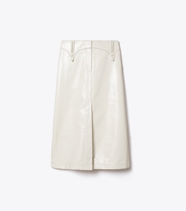 Tory Burch diseñador prendas inferiores Falda de piel en Cream frente