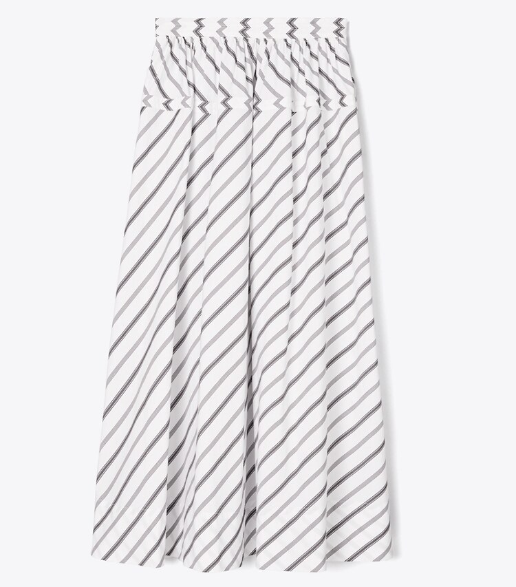 Tory Burch diseñador prendas inferiores Falda de popelina de rayas variadas en Black / White frontal principal