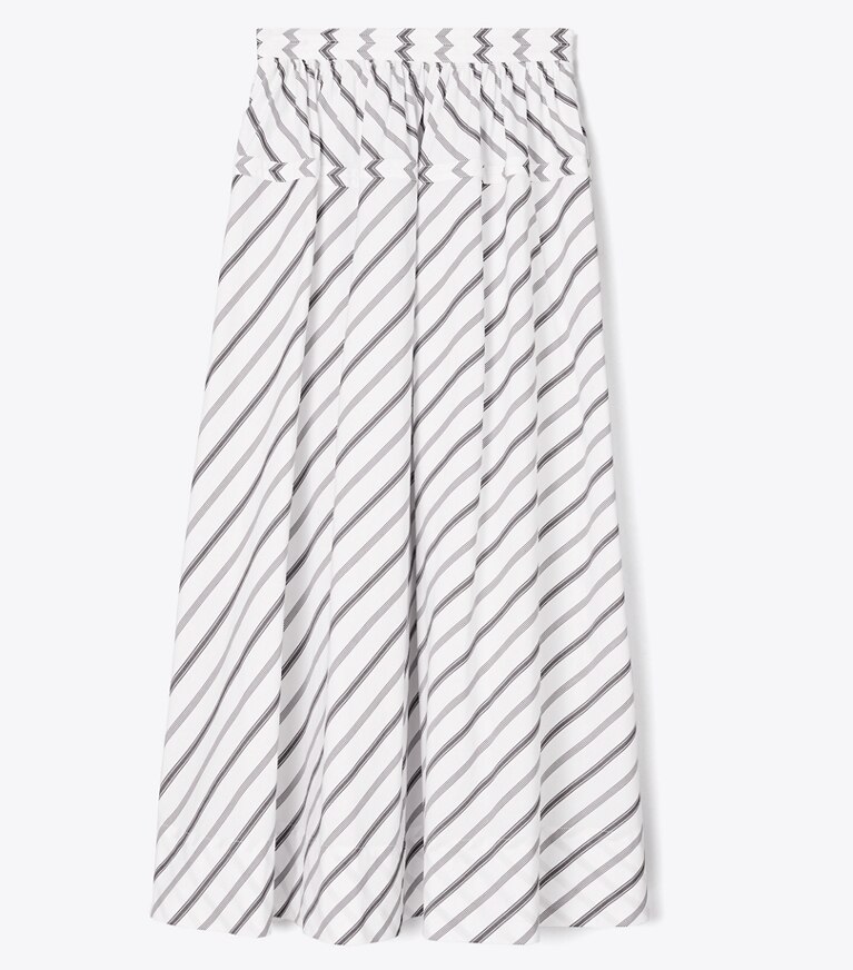 Tory Burch diseñador prendas inferiores Falda de popelina de rayas variadas en Black / White frontal principal
