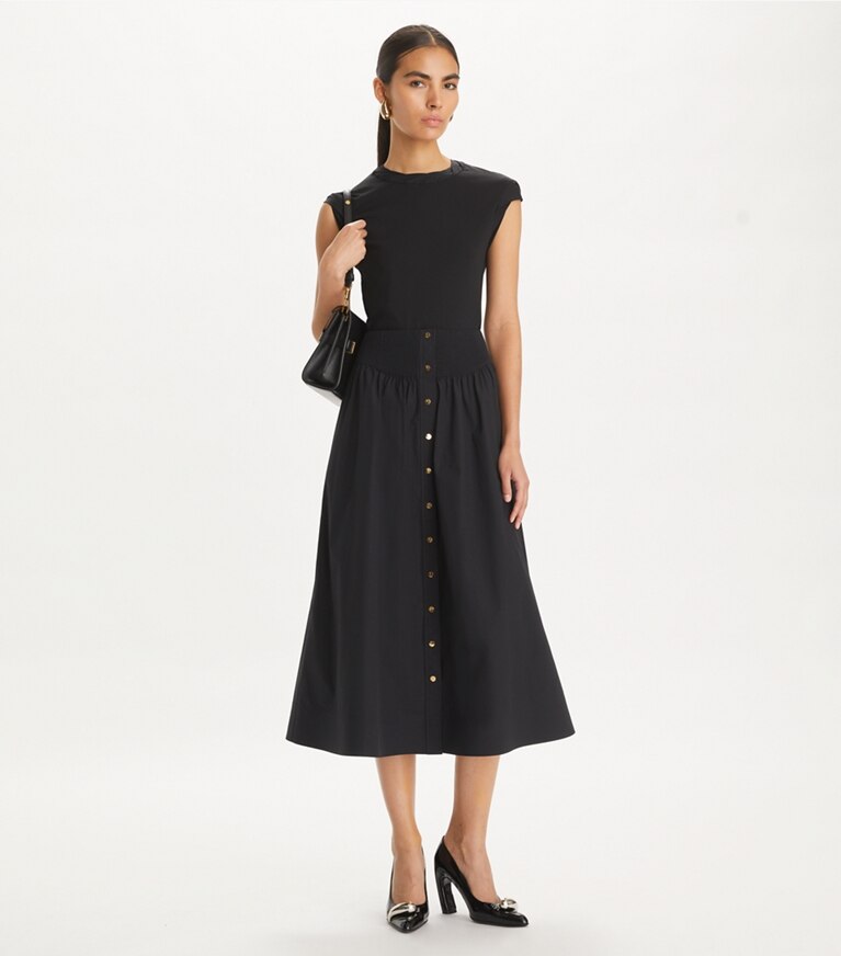 Tory Burch diseñador prendas inferiores Falda de poplín en Black adicional en modelo