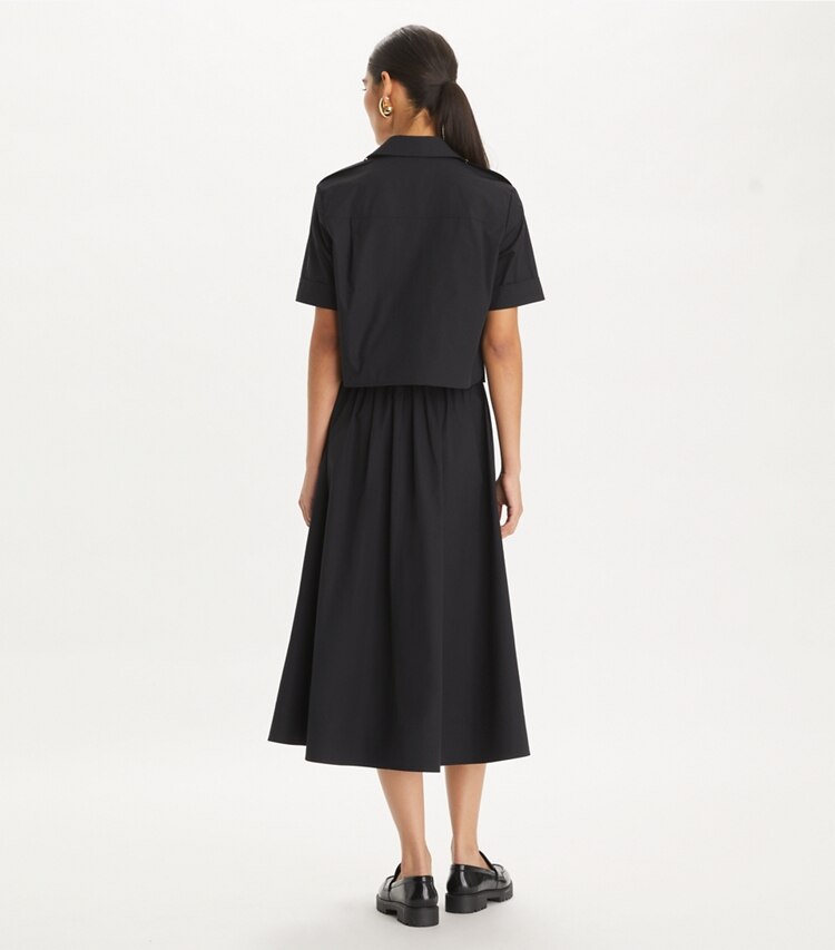 Tory Burch diseñador prendas inferiores Falda de poplín en Black parte posterior en modelo