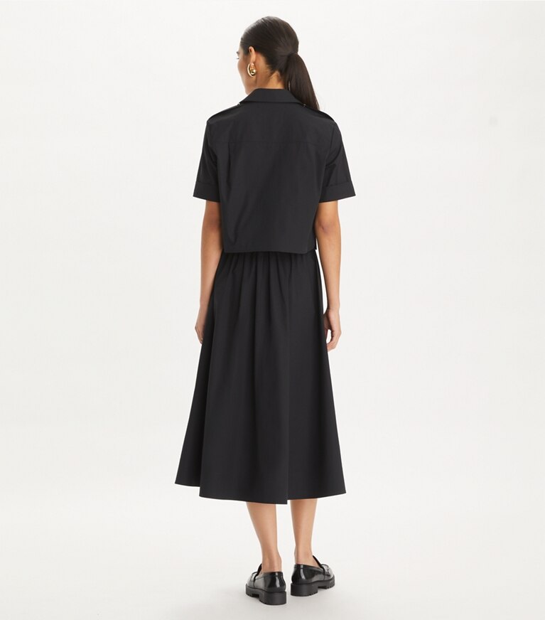 Tory Burch diseñador prendas inferiores Falda de poplín en Black parte posterior en modelo