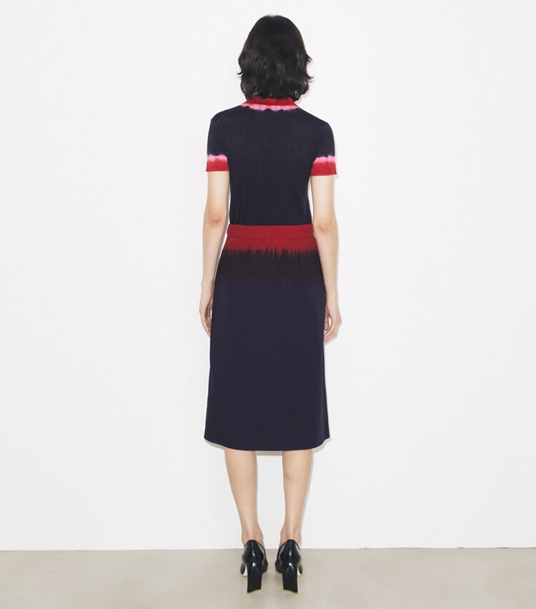 Tory Burch diseñador prendas inferiores Falda de poplín en Medium Navy / Red parte posterior en modelo