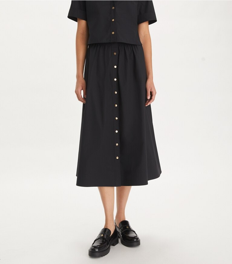 Tory Burch diseñador prendas inferiores Falda de poplín en Black detalle en modelo