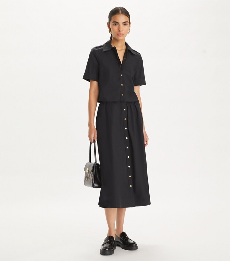 Tory Burch diseñador prendas inferiores Falda de poplín en Black frente en modelo