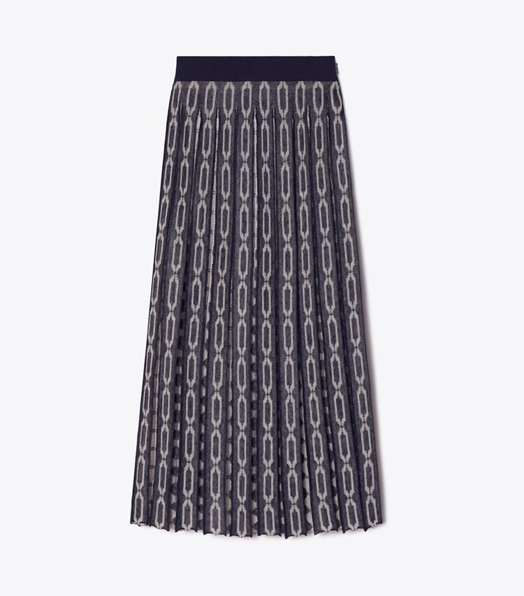 Tory Burch diseñador prendas inferiores Falda de punto jacquard en Tory Navy / French Cream frontal