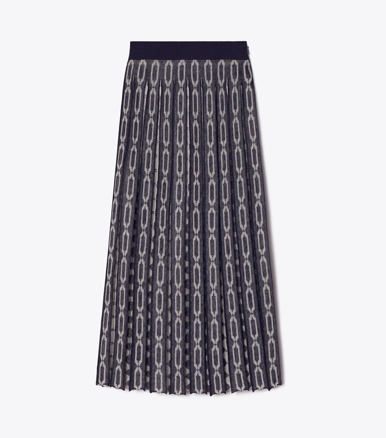 Tory Burch diseñador prendas inferiores Falda de punto jacquard en Tory Navy / French Cream frontal