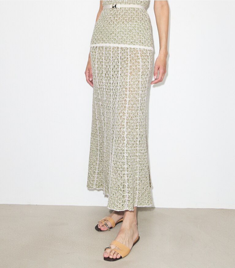 Tory Burch diseñador prendas inferiores Falda de punto plisada en Green / White detalle en modelo