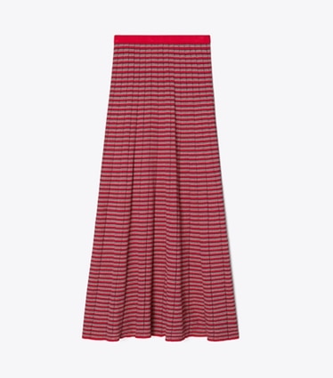 Tory Burch diseñador prendas inferiores Falda de rayas multicolores en Red / Navy / Ivory frente